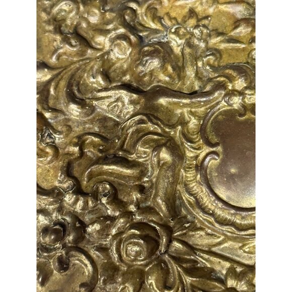 Antique Ornate Brass Hand Mirror With Cherub & Floral Design & Detailed Handle - Picture 3 of 13